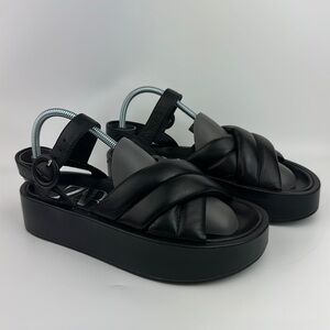 Zara Quilted Leather Chunky Criss Cross Slide SZ 36 EU (US 5.5)